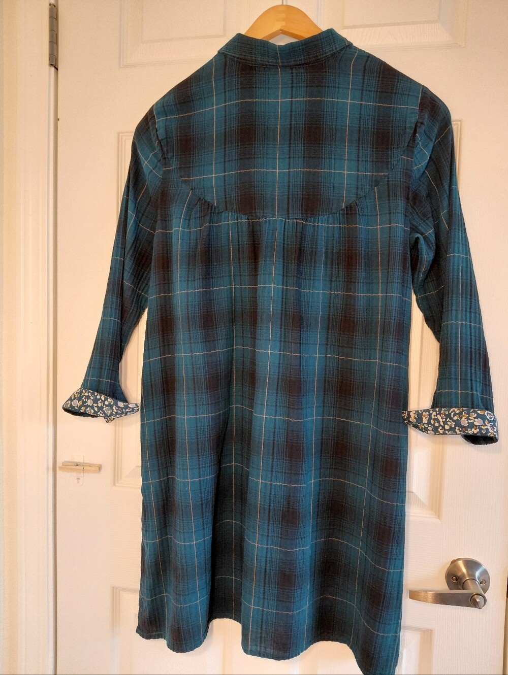 J JILL Blue Plaid Buttoned Shirt Dress Petite Medium - Picture 6 of 7